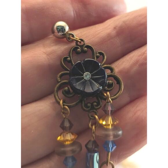 Duster Earrings Unusual.Posts Gold/ Silver Tone blue amber dusty rose - Picture 4 of 14